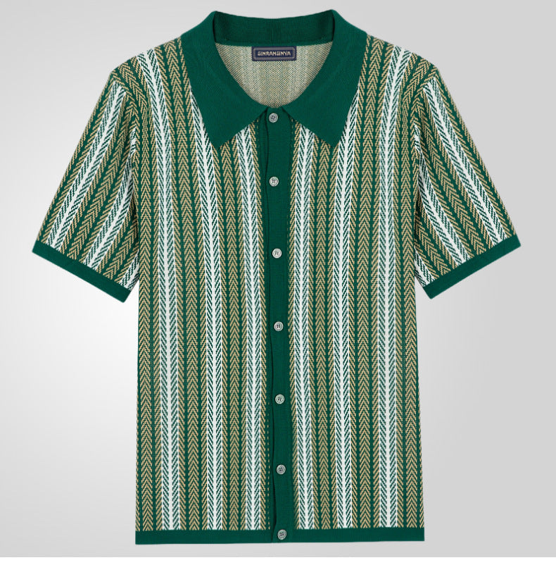 【Seria high-end】 Męska Letnia Koszulka z Guzikami Flokowana